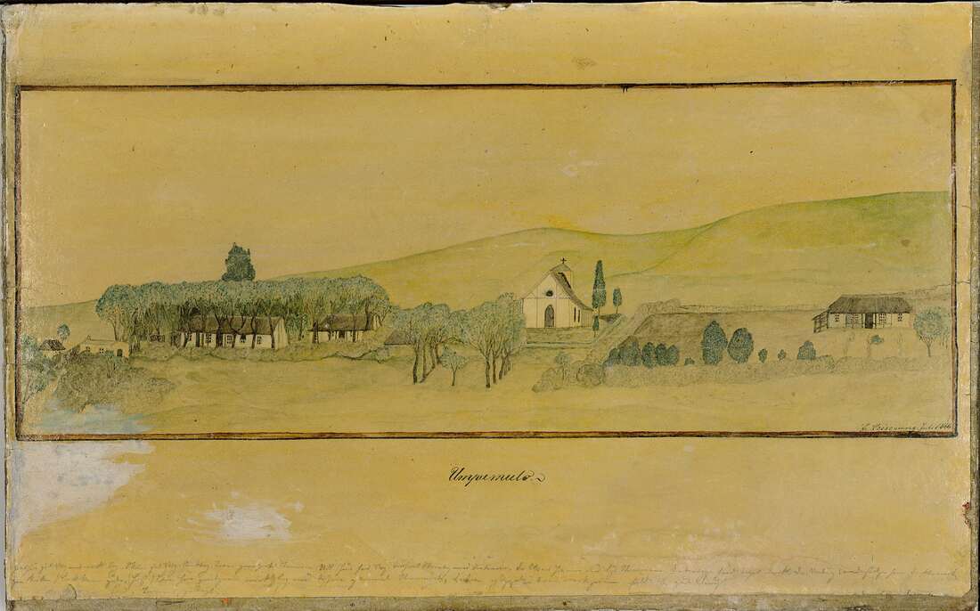 Watercolor of Umpumulo mission station in the Natal Colony by missionary Hans Christian Leisegang, 1866Picture